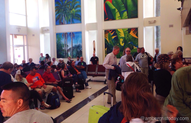 Scene at Tropic Air terminal, San Pedro, Ambergris Caye, as flights are grounded bound to Belize's Phillip Goldson International Airport Chaos at Belize Airports Nationwide as International Airport Shuts Down