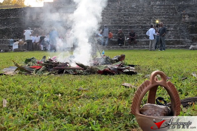 Traditional Maya Fire Ceremony Maya Spring Equinox at Caracol Maya Site, Belize
