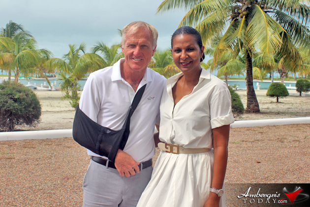 Greg Norman with Belize's First Lady Kim Simplis-Barrow at Caye Chapel Pro Golfer Greg Norman to Trademark Caye Chapel Golf Course