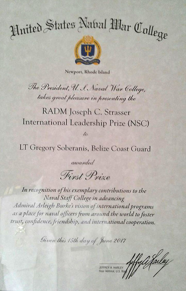 Belize Coast Guard Officer Graduates with Top Honors Abroad