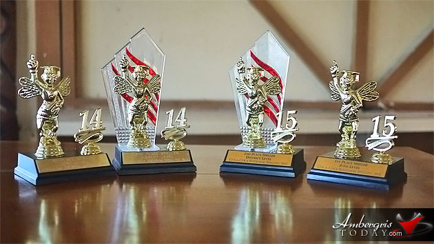 Spelling Bee trophies won by Elias Zetina Island Spelling Bee Champ Prepares to National Competition