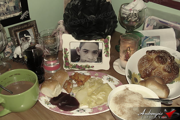 Dia De Los Muertos “AllDia De Los Muertos "Day of the dead" “All Saints Day” -Altar with food Saints Day” -Altar with food