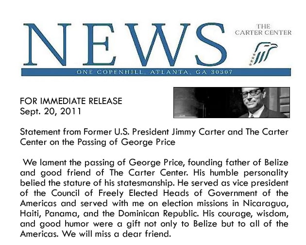 Jimmy Carter Condolence -George Cadle Price