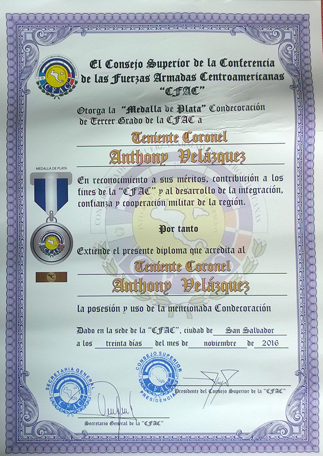 Belize Defence Force Lieutenant Receives Silver Medal Award