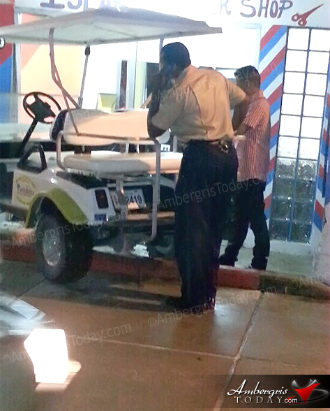 San Pedro Poilice arrive at the scene of the traffic accident on Angel Coral Street Golf Cart Crashes into Barber Shop