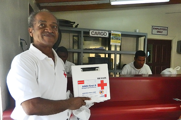 Mr. Panton of the San Pedro Belize Red Cross picks up First AID kits for delivery to Caribbean Villas San Pedro Hellfighters Donate to Red Cross Chapter