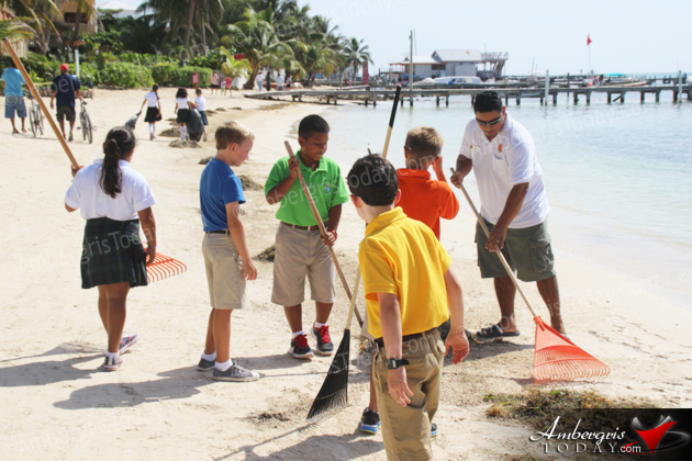 Standard 3 Students of Island Academy help in beach cleanup at Ramon's Village