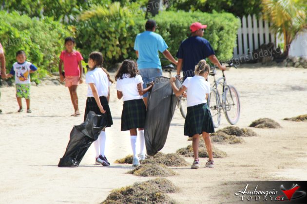 Standard 3 Students of Island Academy help in beach cleanup at Ramon's Village