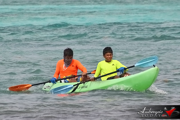 The battle for first place during the San Pedro Lagoon Reef Eco Challenge Kayak Race