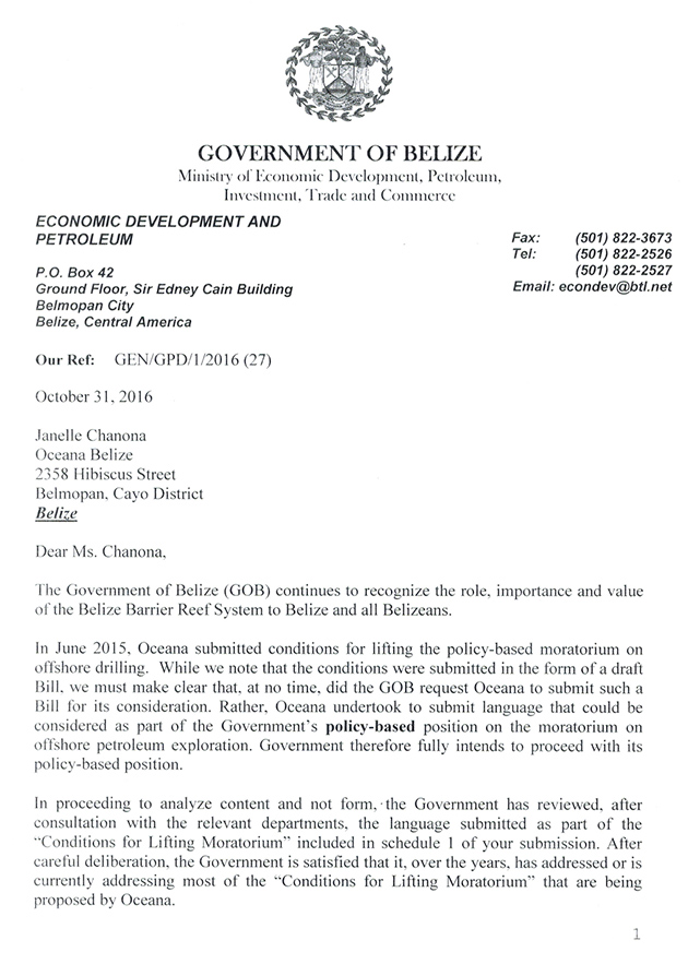 Belize Government Still Refuses to Legislate Position on Offshore Oil Moratorium Belize Government Still Refuses to Legislate Position on Offshore Oil Moratorium