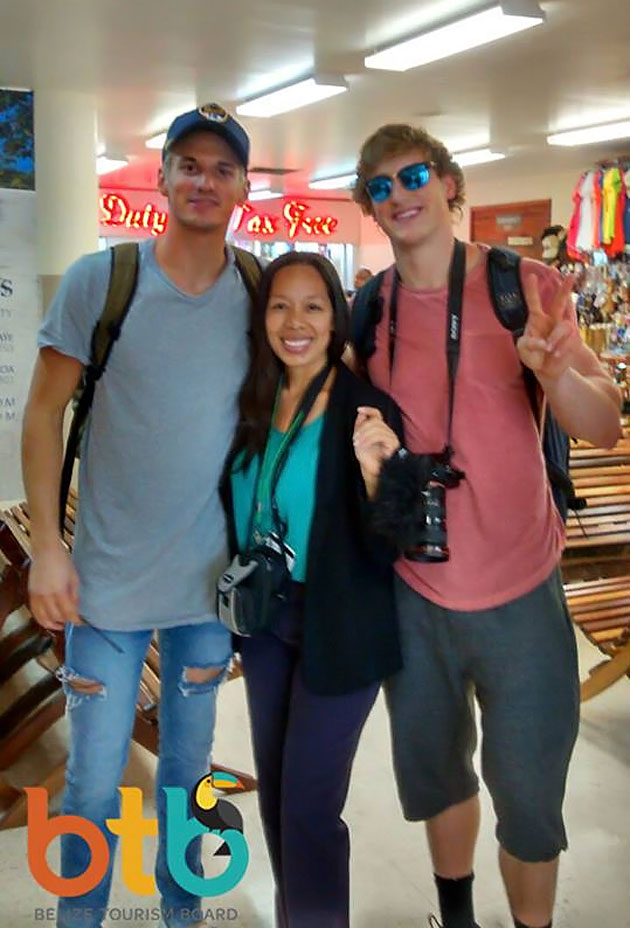 Logan Paul and Mark Dohner arrive in Belize, pictured here with BTB staff Celebrity Spotting: Social Media Stars Logan Paul & Mark Dohner Visit San Pedro