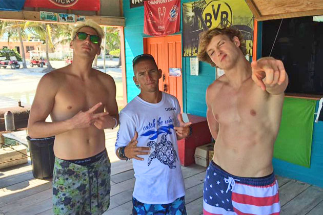 Mark Dohner and Paul Logan ready for a snorkeling trip to Hol Chan Marine Reserve Celebrity Spotting: Social Media Stars Logan Paul & Mark Dohner Visit San Pedro