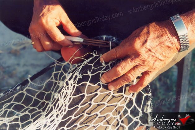 Pablo Guerrero making a fish gill net