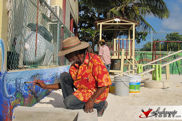 Lenny and Neville Bonardy paint mural at Isla Bonita Elementary School Beautifying San Pedro With Colorful Murals, Isla Bonita Elementary School