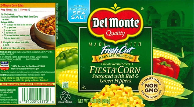 Recall of Del Monte FIESTA CORN Seasoned with Red & Green Peppers