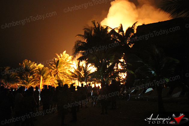 A bucket brigade was formed on the beach to assist the fire department