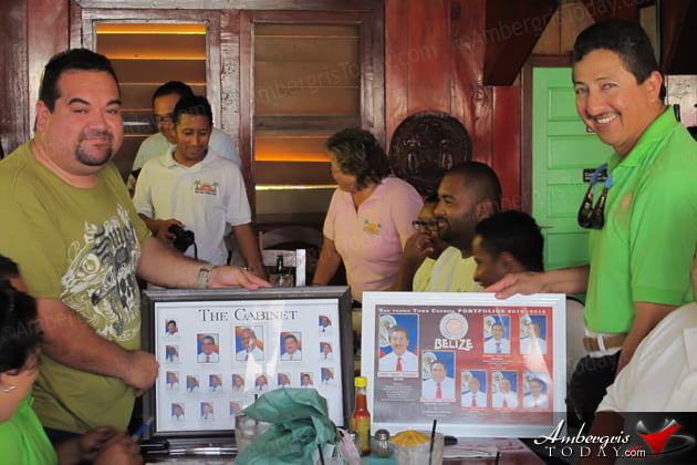 San Pedro Town Council Treats Media for Lunch 1 San Pedro Town Council Media Meeting -Mayor Danny Guerrero with Eiden Salazar of Reef Radio