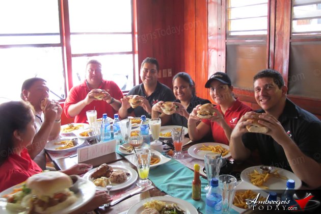 San Pedro Town Council Treats Media for Lunch 5 San Pedro Town Council Media Meeting -Councilor Wally and Gaby Nunez with the staff of Ambergris Today Online Newspaper