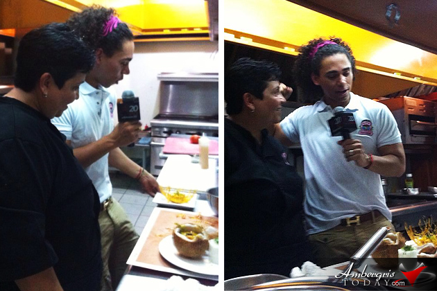 Televisa Mexico TV Host Fer Sagreeb with Chef Jennie Staines of Elvi's Kitchen Televisa Mexico TV Host Personality Films in Belize