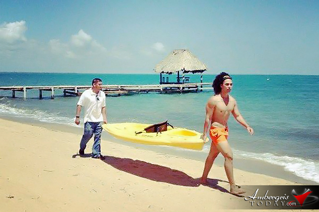 Televisa Mexico TV Host Fer Sagreeb beachside at Hopkins Village, Belize Televisa Mexico TV Host Personality Films in Belize