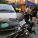 Motorcycle slams into taxi on middle street, Pescador Dr.
