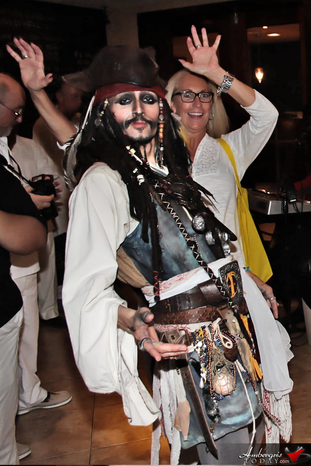 Tiburon's Mascot Jack Sparrow dancing and enetertaing the Guest at the Launch Party Tiburon Rum Celebrates with Launch Party in San Pedro, Belize