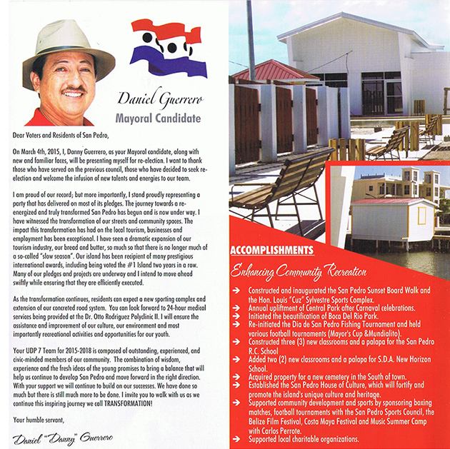 San Pedro UDP Presents Town Council Manifesto 2015-2018 San Pedro UDP Feel Strong About Manifesto 2015-2018