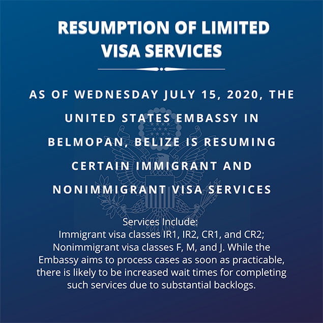 US Embassy Belize Resumes Limited Visa Services
