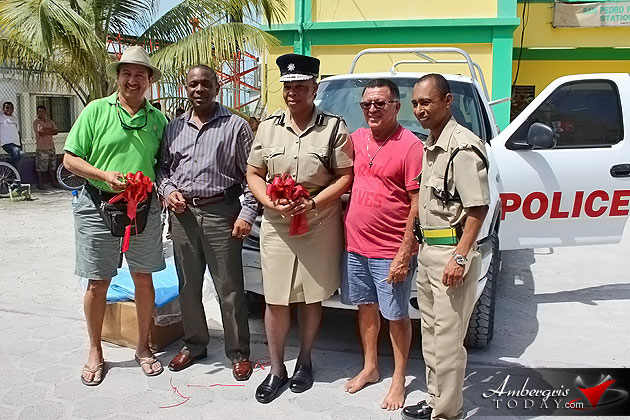 Mayor Daniel Guerrero with Assistant Commissioner of Police, Mr. Russell Blacketh, Deputy Commissioner of Police, Desiree Phillips, Hon. Manuel Heredia Jr. and Superintendent Luis Castellanos San Pedro Town Council Donates Truck and Motorcycle to Police Department