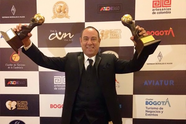 Mr Einer Gomez, Vice-Chairman of the Belize Tourism Board celebrates Belize's Victory at World Tourism Awards 2015
