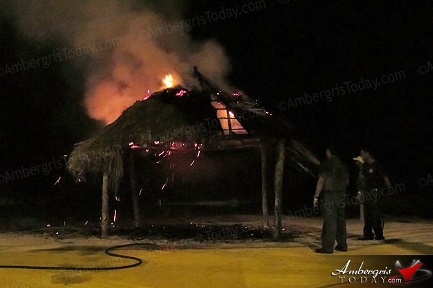 Palapa on fire at Boca del Rio Park, San Pedro