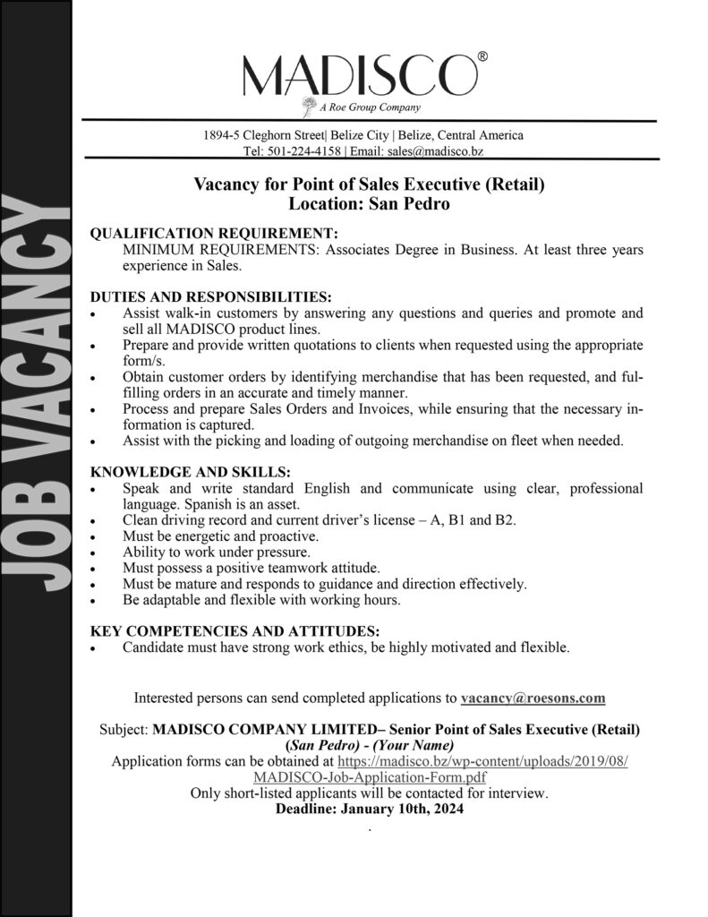 Vacancy at Madisco San Pedro Branch 1