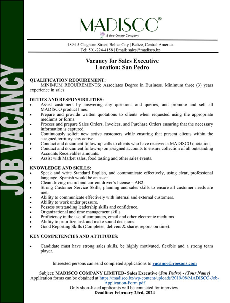 Vacancy for Sales Executive at Madisco 1