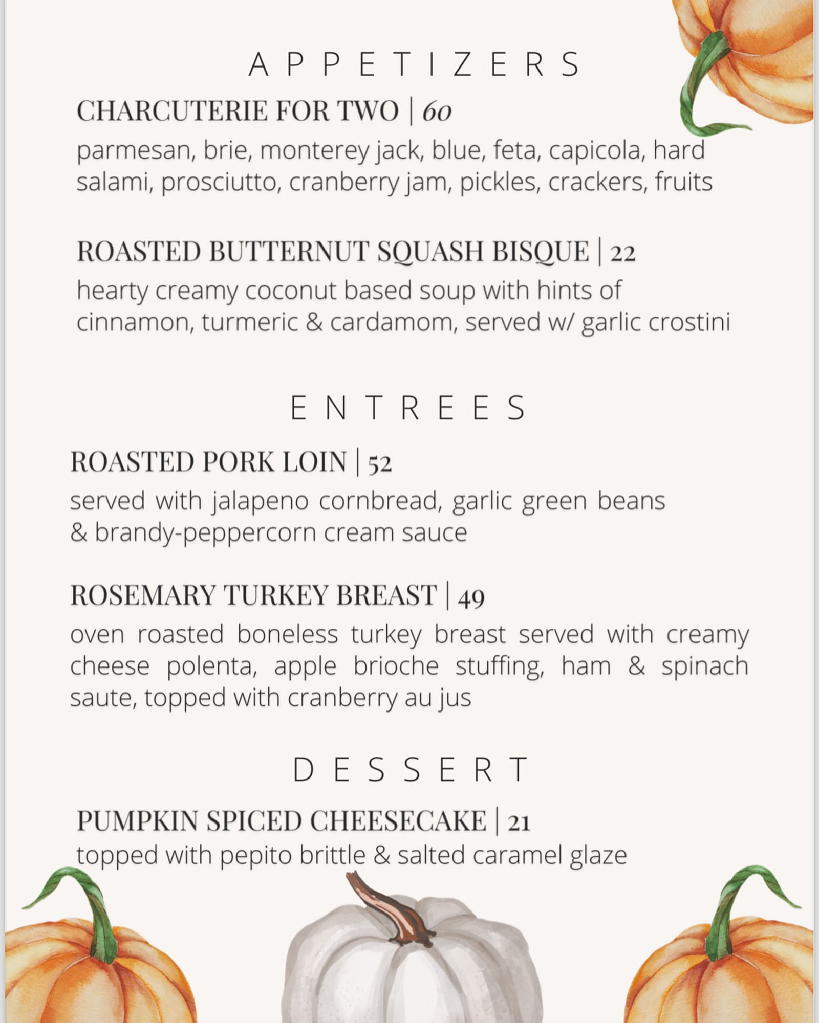 thanksgiving menu