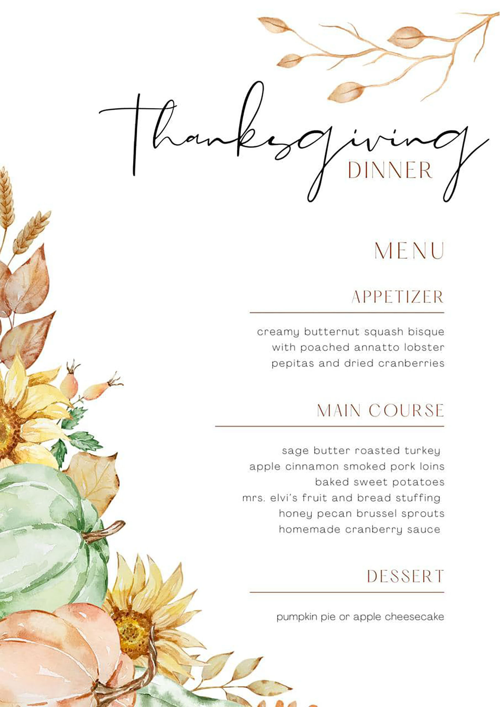 thanksgiving menu