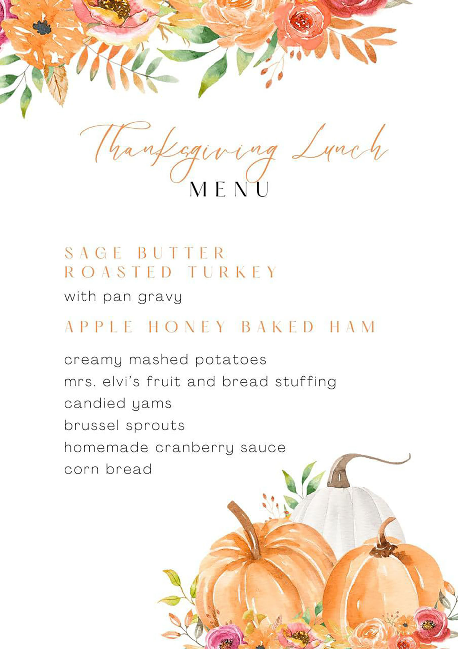 Thanksgiving menu
