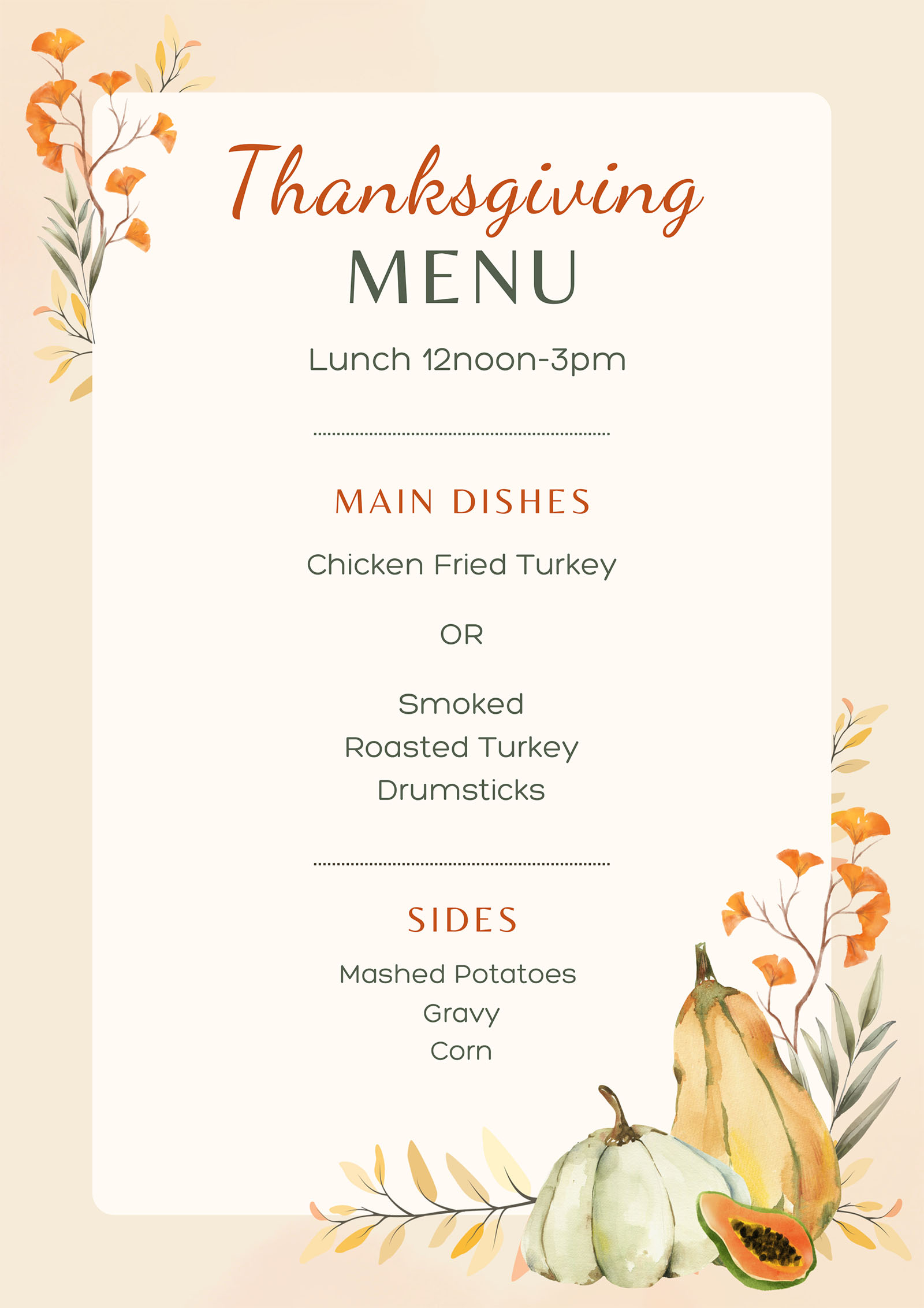 thanksgiving menu