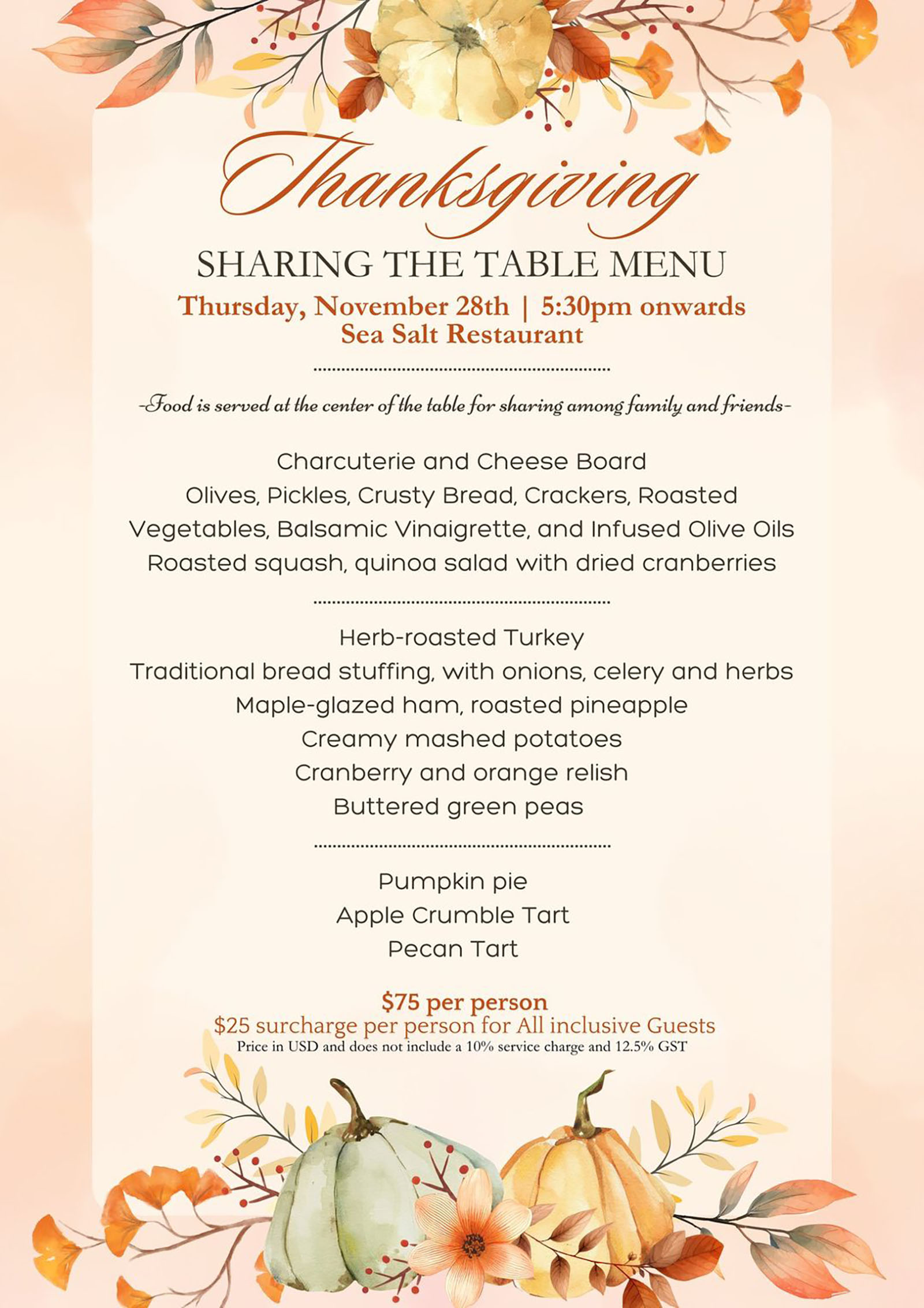 2024 Thanksgiving Menus on Ambergris Caye 1