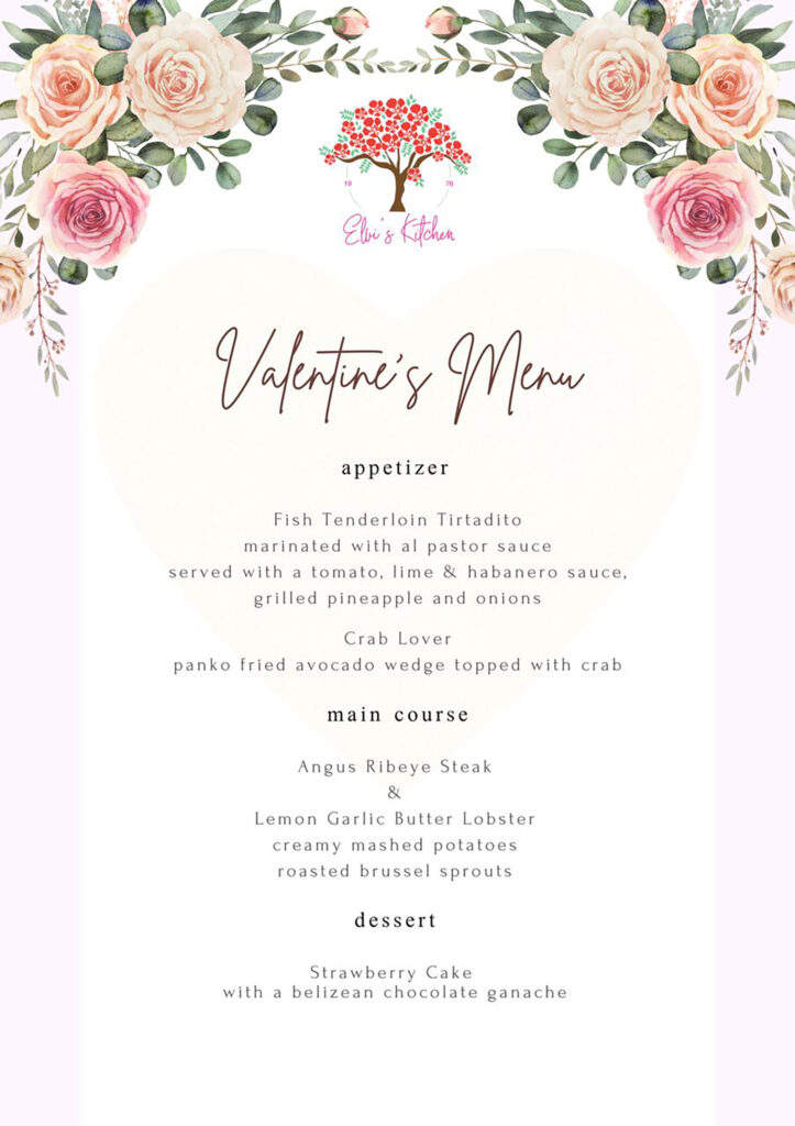 Valentine's Day Menu 2025 San Pedro Belize