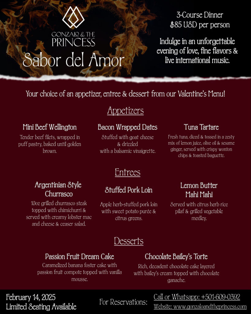 Valentine's Day Menu 2025 San Pedro Belize
