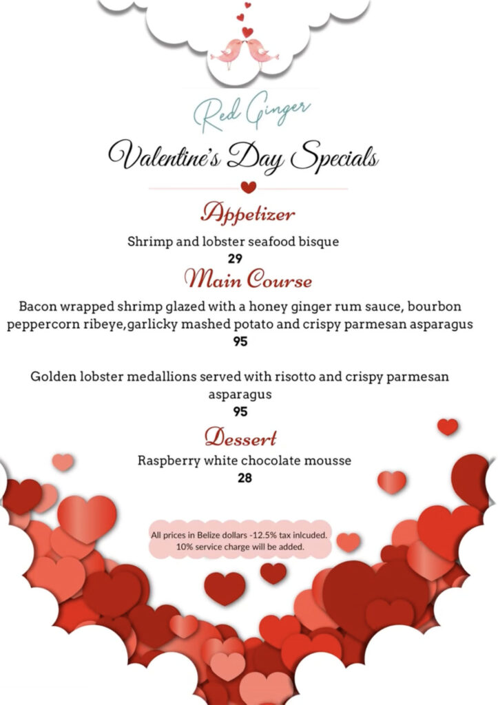 Valentine's Day Menu 2025 San Pedro Belize