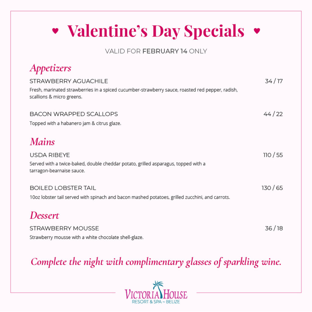 Valentine's Day Menu 2025 San Pedro Belize