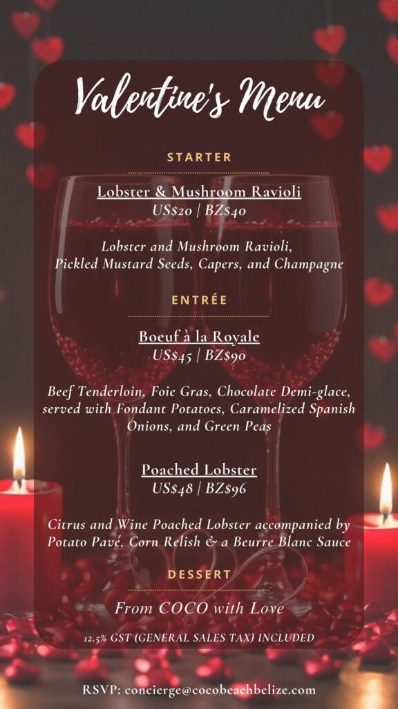 Valentine's Day Menu 2025 San Pedro Belize