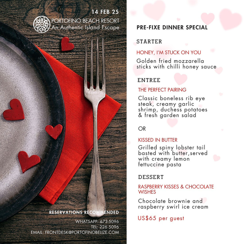 Valentine's Day Menu 2025 San Pedro Belize