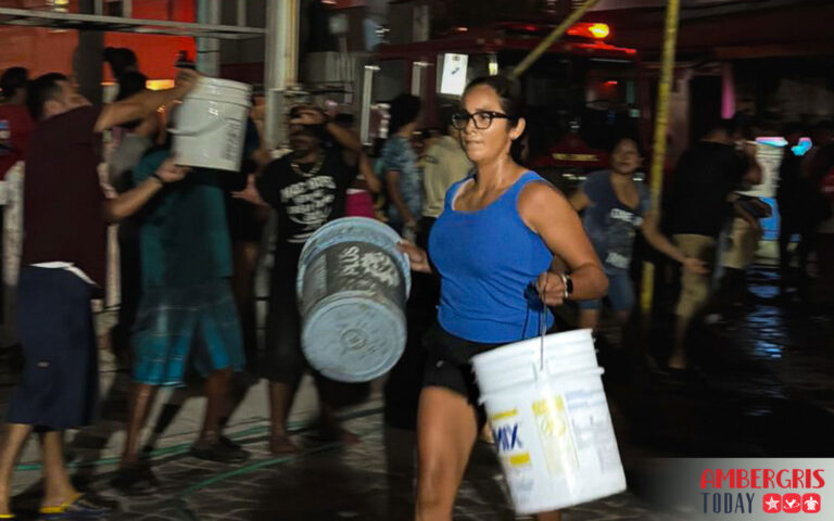 bucket brigade assists firefighters in downtown san pedro